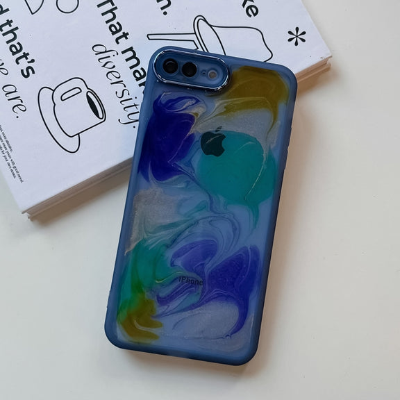 For iPhone 8 Plus / 7 Plus Oil Painting Electroplating TPU Phone Case(Blue)