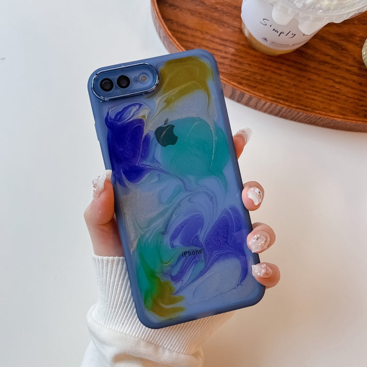 For iPhone 8 Plus / 7 Plus Oil Painting Electroplating TPU Phone Case(Blue)