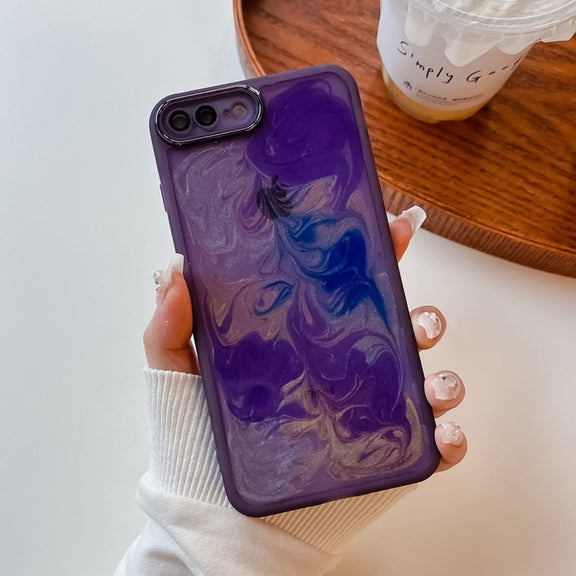 For iPhone 8 Plus / 7 Plus Oil Painting Electroplating TPU Phone Case(Purple)