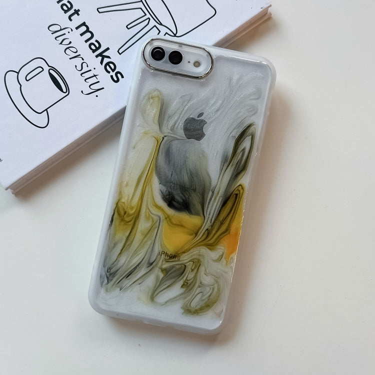 For iPhone 8 Plus / 7 Plus Oil Painting Electroplating TPU Phone Case(White)