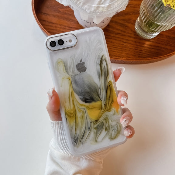 For iPhone 8 Plus / 7 Plus Oil Painting Electroplating TPU Phone Case(White)