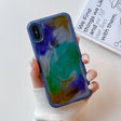 For iPhone X / XS Oil Painting Electroplating TPU Phone Case(Blue) - More iPhone Cases by PMC TechLife | Online Shopping South Africa | PMC TechLife