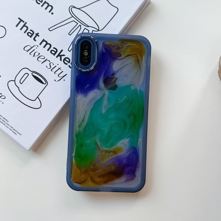 For iPhone X / XS Oil Painting Electroplating TPU Phone Case(Blue)
