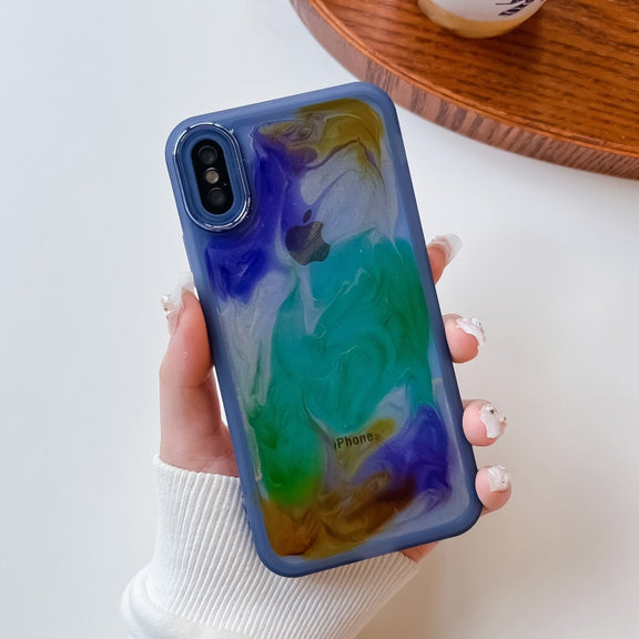 For iPhone X / XS Oil Painting Electroplating TPU Phone Case(Blue)