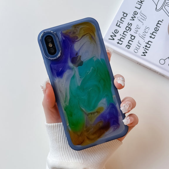 For iPhone X / XS Oil Painting Electroplating TPU Phone Case(Blue)