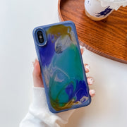 For iPhone XS Max Oil Painting Electroplating TPU Phone Case(Blue)