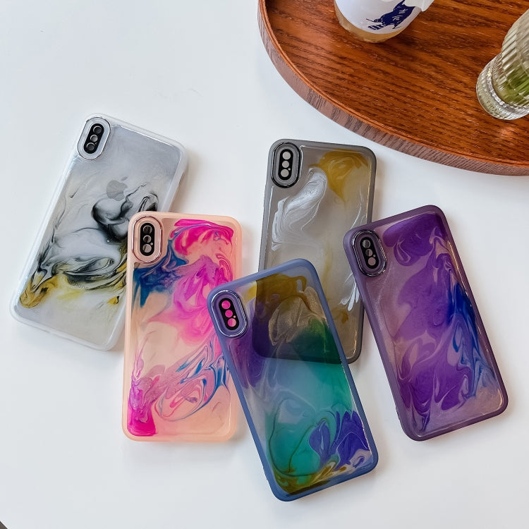 For iPhone XS Max Oil Painting Electroplating TPU Phone Case(Blue)