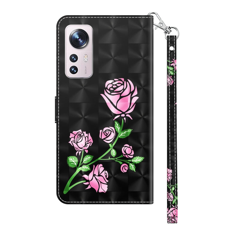 For Xiaomi 12 3D Painted Pattern Leather Phone Case(Rose)