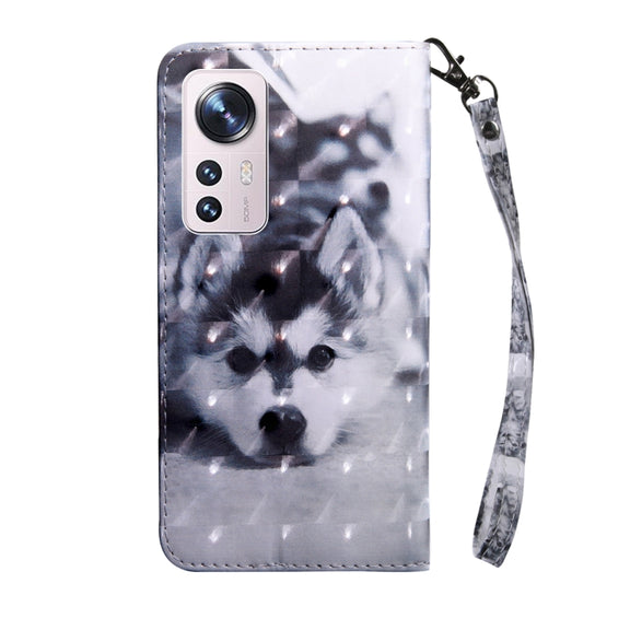 For Xiaomi 12 Pro 3D Painted Pattern Leather Phone Case(Husky)