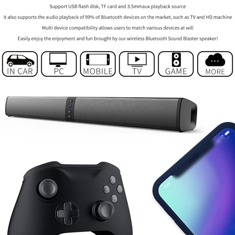 BS-36 20W Multi-Function 3D Stereo Surround Bluetooth Speaker Subwoofer Soundbar(Black)