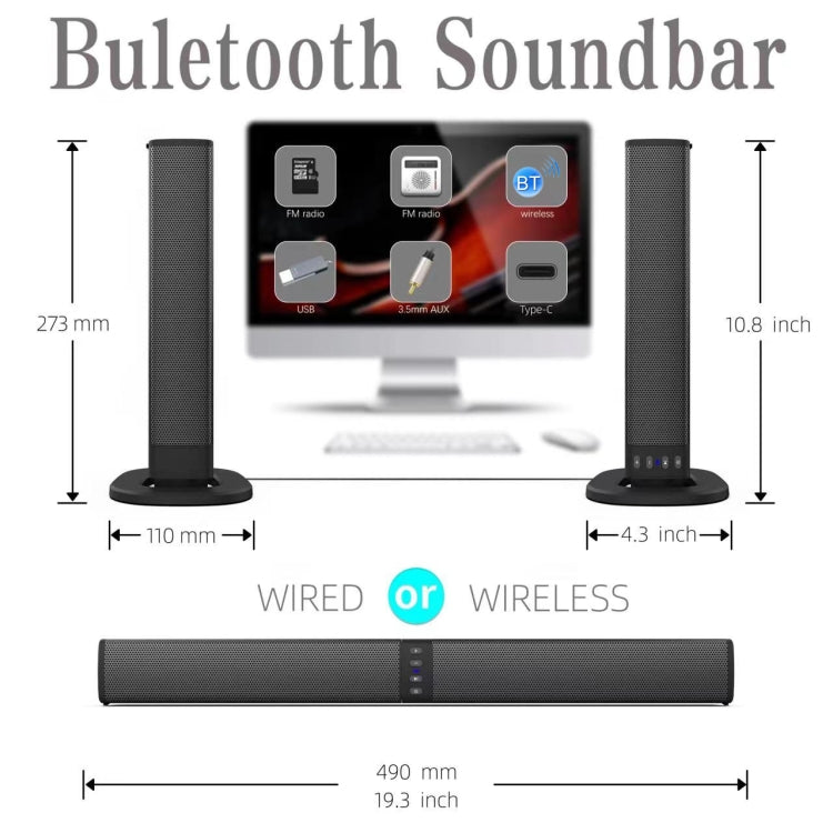 BS-36 20W Multi-Function 3D Stereo Surround Bluetooth Speaker Subwoofer Soundbar(Black)