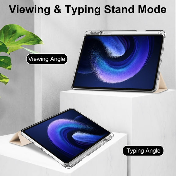 For Xiaomi Pad 6 / 6 Pro 3-fold Clear TPU Smart Leather Tablet Case(Apricot)