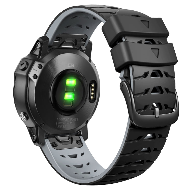 For Garmin Fenix 7 22mm Trapezoidal Quick Release Silicone Watch Band(Black Grey)