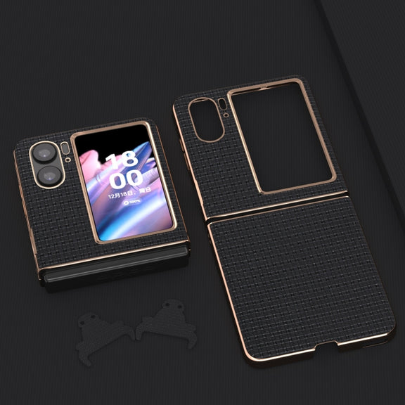 For OPPO Find N2 Flip Genuine leather luxury Nano Plating Phone Case(Black)