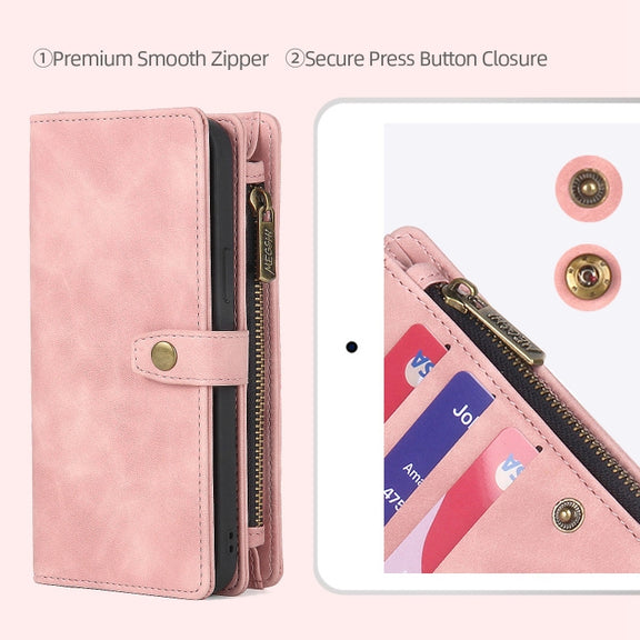 For Google Pixel 7 Zipper Wallet Detachable Magnetic Leather Phone Case(Pink)