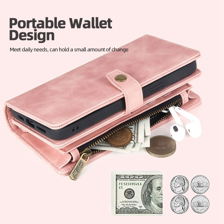 For Google Pixel 7 Zipper Wallet Detachable Magnetic Leather Phone Case(Pink)
