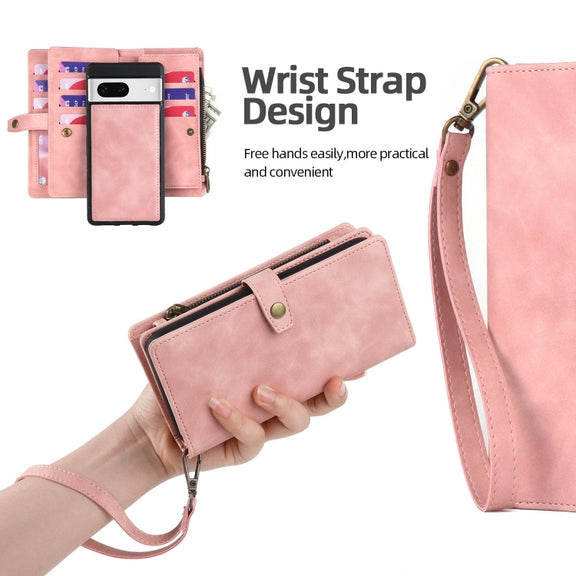 For Google Pixel 7 Zipper Wallet Detachable Magnetic Leather Phone Case(Pink)