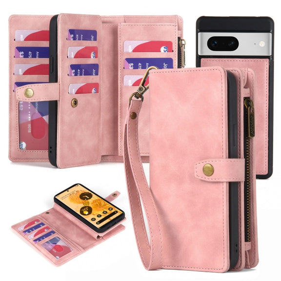 For Google Pixel 7 Zipper Wallet Detachable Magnetic Leather Phone Case(Pink)