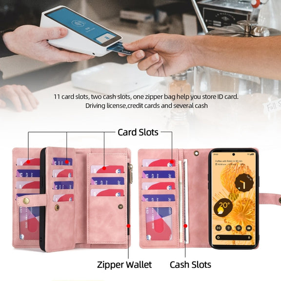 For Google Pixel 7 Zipper Wallet Detachable Magnetic Leather Phone Case(Pink)