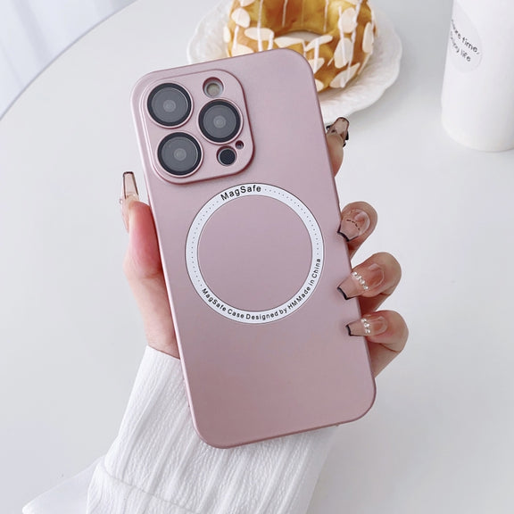 For iPhone 13 Pro Max Magsafe Magnetic PC Shockproof Phone Case With Camera Lens(Rose Gold)
