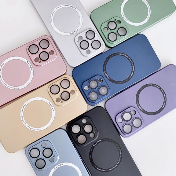 For iPhone 14 Plus Magsafe Magnetic PC Shockproof Phone Case With Camera Lens(Blue)