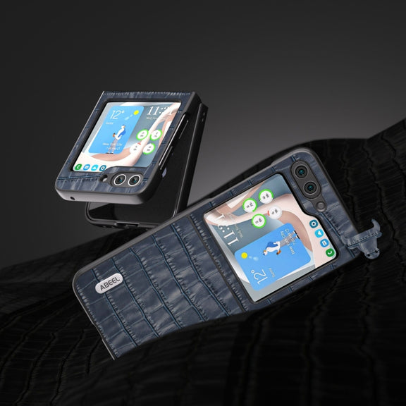 For Samsung Galaxy Z Flip5 ABEEL Crocodile Texture Genuine Leather Phone Case(Blue)