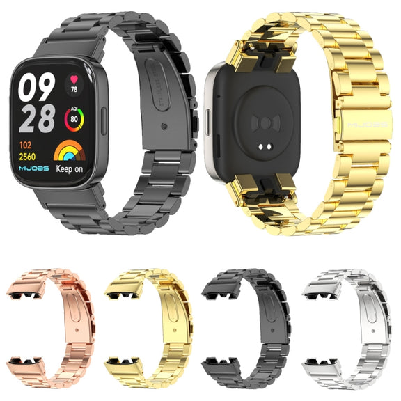 For Redmi Watch 3 Mijobs Three-Bead Metal Stainless Steel Watch Band(Gold)