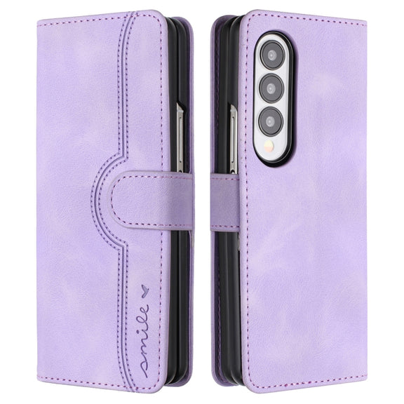 For Samsung Galaxy Z Fold4 5G Heart Pattern Skin Feel Leather Phone Case(Purple)