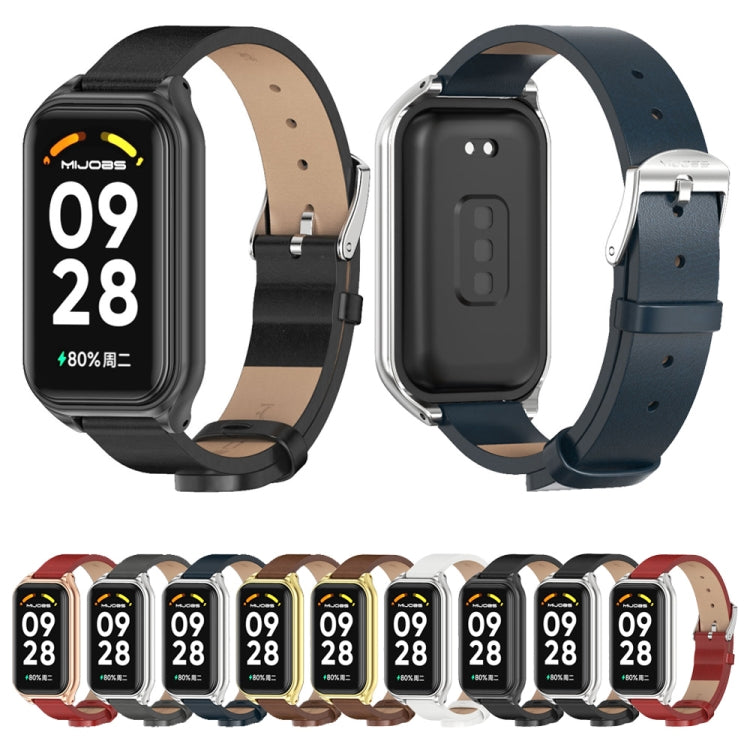 For Xiaomi Smart Band 8 Active / Redmi Band 2 Mijobs Metal Shell Microfiber PU Leather Watch Band(Brown Gold)