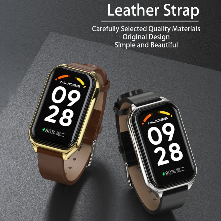 For Xiaomi Smart Band 8 Active / Redmi Band 2 Mijobs Metal Shell Microfiber PU Leather Watch Band(Brown Gold)
