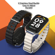 For Xiaomi Smart Band 8 Active / Redmi Band 2 Mijobs Metal Shell Ocean Silicone Watch Band(Dark Blue Silver)
