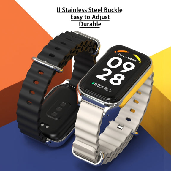 For Xiaomi Smart Band 8 Active / Redmi Band 2 Mijobs Metal Shell Ocean Silicone Watch Band(Dark Blue Silver)