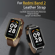 For Xiaomi Smart Band 8 Active / Redmi Band 2 Mijobs Metal Shell Genuine Leather Watch Band(Black)