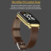 For Xiaomi Smart Band 8 Active / Redmi Band 2 Mijobs Metal Shell Genuine Leather Watch Band(Black)
