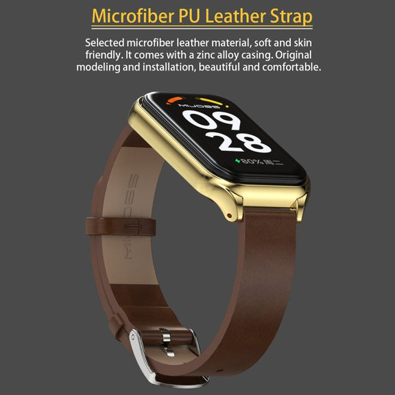 For Xiaomi Smart Band 8 Active / Redmi Band 2 Mijobs Metal Shell Genuine Leather Watch Band(Black)