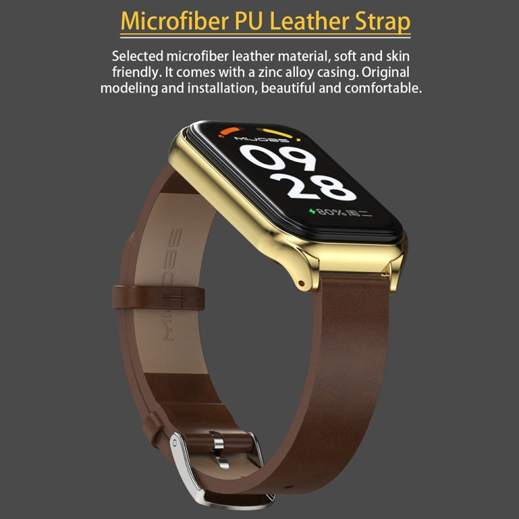 For Xiaomi Smart Band 8 Active / Redmi Band 2 Mijobs Metal Shell Genuine Leather Watch Band(Black)