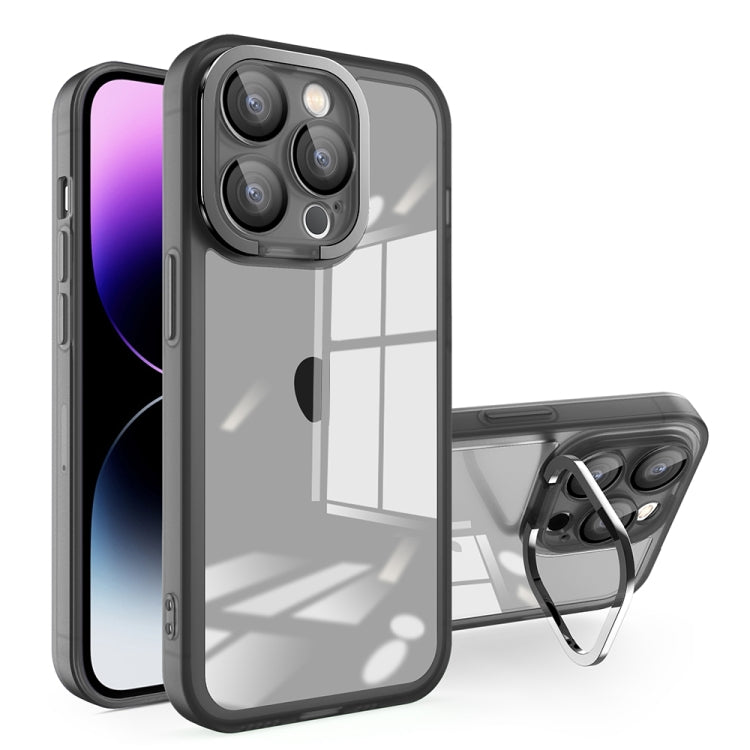 For iPhone 12 Pro Max Invisible Lens Bracket Matte Transparent Phone Case(Black)