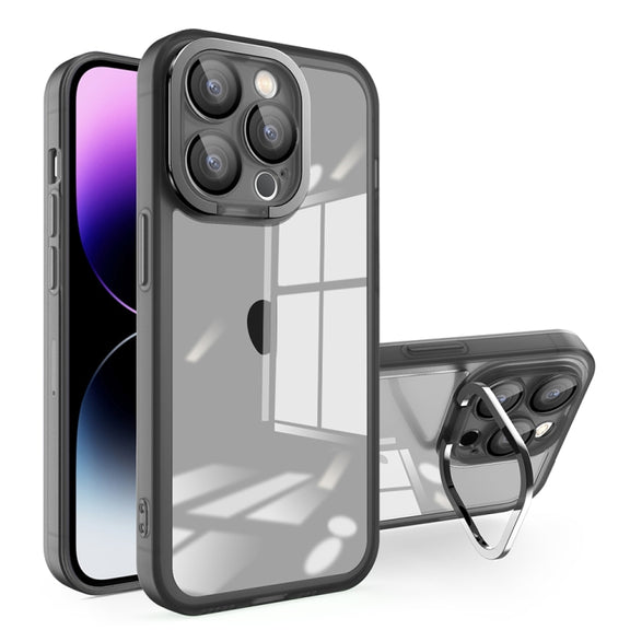 For iPhone 12 Pro Max Invisible Lens Bracket Matte Transparent Phone Case(Black)