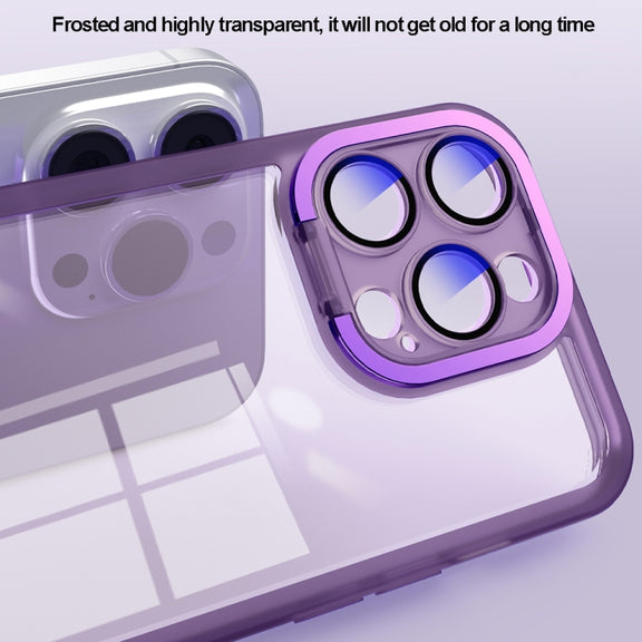 For iPhone 14 Pro Max Invisible Lens Bracket Matte Transparent Phone Case(Royal Blue)
