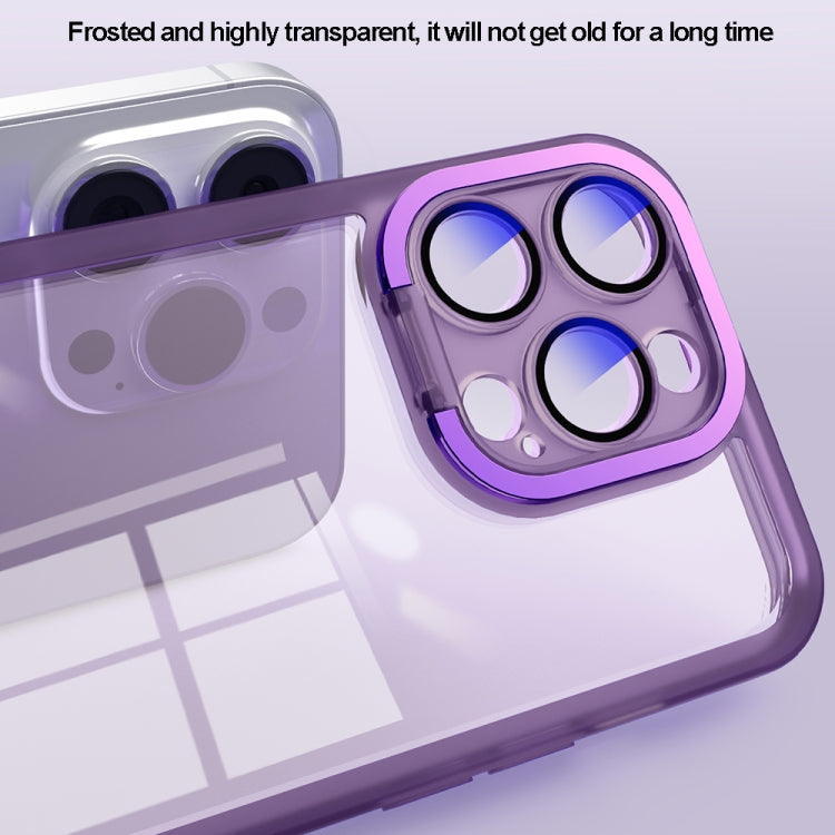 For iPhone 14 Pro Max Invisible Lens Bracket Matte Transparent Phone Case(Royal Blue)