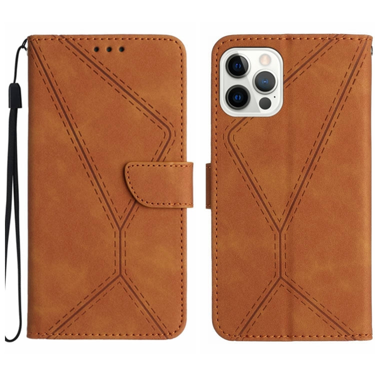 For iPhone 12 / 12 Pro Stitching Embossed Leather Phone Case(Brown)