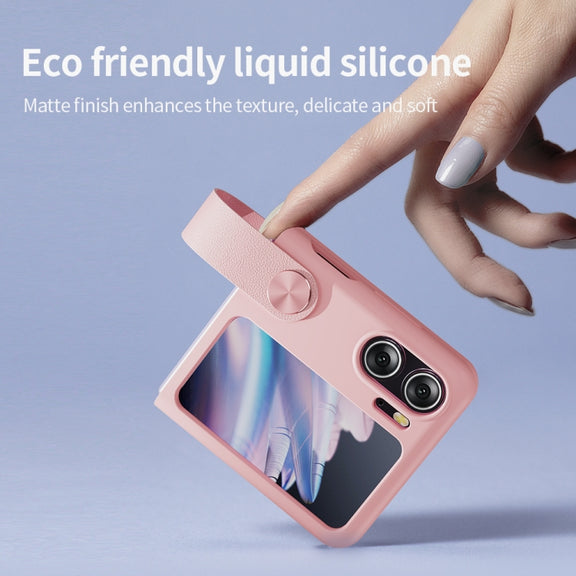 For OPPO Find N2 Flip NILLKIN Skin Feel Liquid Silicone Phone Case With Finger Strap(Black)