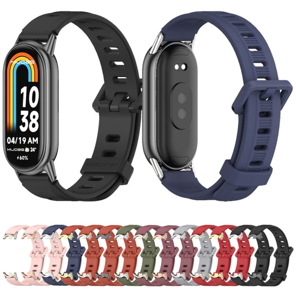 For Xiaomi Mi Band 8 / 9 / 9 NFC Mijobs Flat Hole Breathable Silicone Watch Band(Pink+Light Gold)