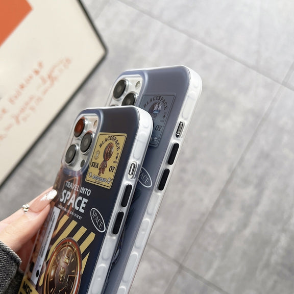 For iPhone 14 Pro Dual-side IMD Astronaut Frosted Phone Case(Black Gold)