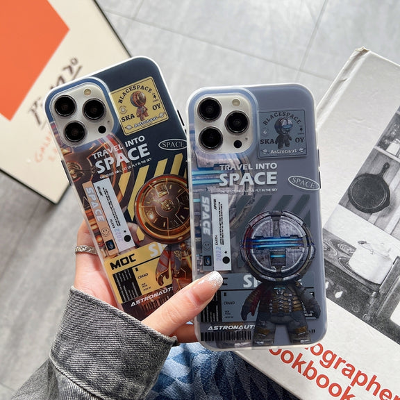 For iPhone 14 Pro Dual-side IMD Astronaut Frosted Phone Case(Black Gold)