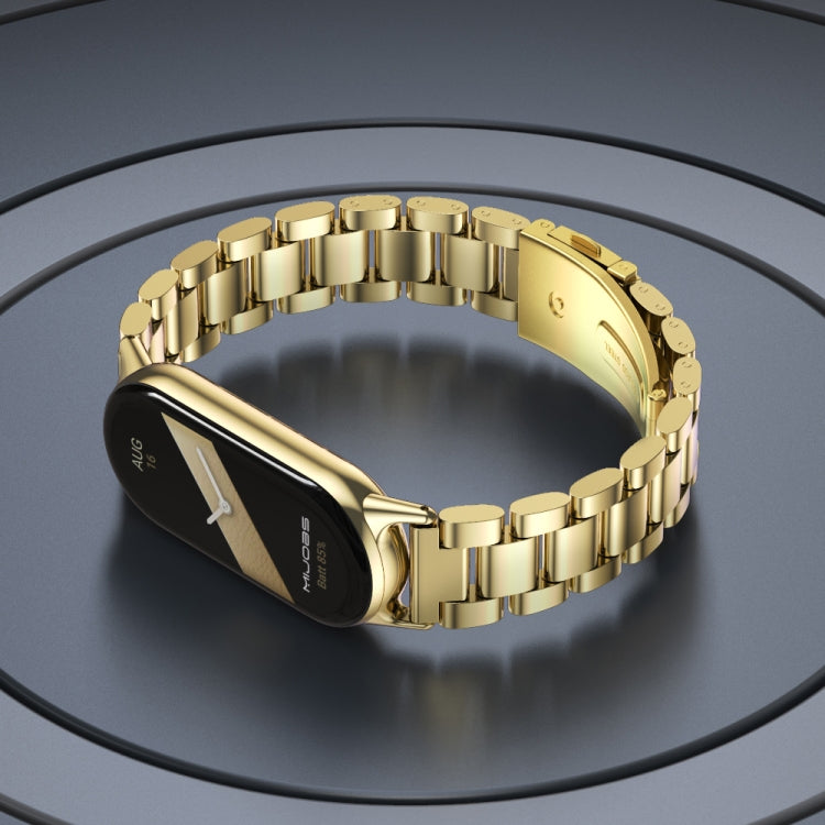 For Xiaomi Mi Band 8 / 9 / 9 NFC Mijobs Three Bead Stainless Steel Watch Band(Rose Gold)