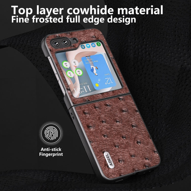 For Samsung Galaxy Z Flip5 ABEEL Genuine Leather Ostrich Texture Phone Case(Coffee)