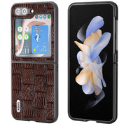 For Samsung Galaxy Z Flip5 ABEEL Genuine Leather Mahjong Texture Series Phone Case(Brown)