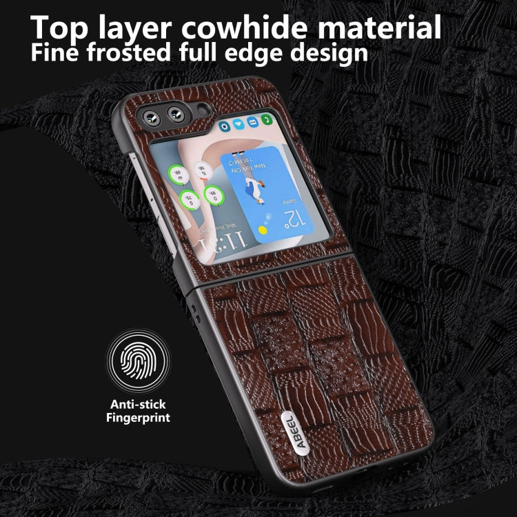For Samsung Galaxy Z Flip5 ABEEL Genuine Leather Mahjong Texture Series Phone Case(Brown)