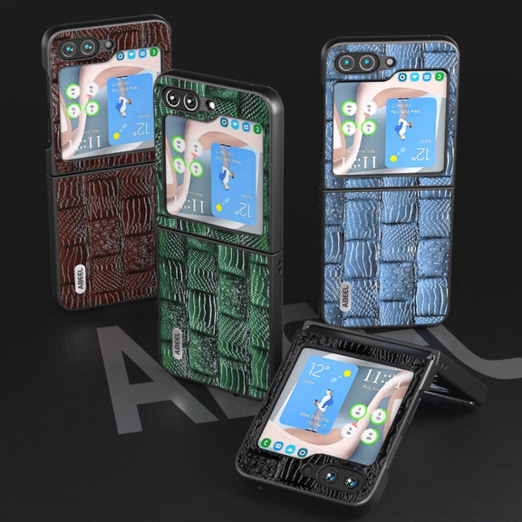 For Samsung Galaxy Z Flip5 ABEEL Genuine Leather Mahjong Texture Series Phone Case(Brown)